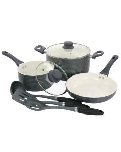 Oster Ridge Valley 8 Piece Aluminum Nonstick Cookware Set in Grey