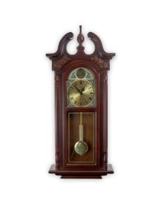 Bedford Clock Collection 38 Inch Chiming Pendulum Wall Clock in Cherry Oak Finish