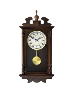 Bedford Clock Collection Leo 21 Inch Chestnut Wood Chiming Pendulum Wall Clock