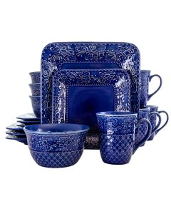 Elama Indigo Lotus 16 Piece Square  Dinnerware Set