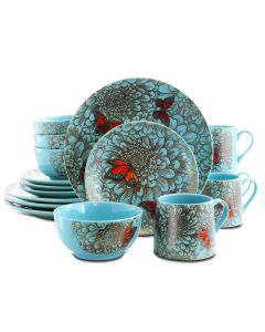 Elama Butterfly Garden 16 Piece Stoneware Dinnerware Set