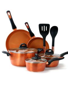 Gibson Home Hummington 10 Piece Ceramic Nonstick Aluminum Cookware Set in Copper