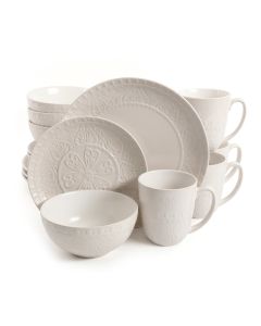 Gibson Elite Milanto 16 Piece Stoneware Dinnerware Set in Cream, Service for 4
