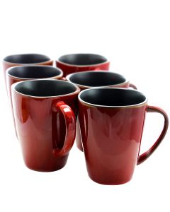 Elama Harland 14 Ounce 6 Piece Luxe and Large Stoneware Dinner Mugs in Red