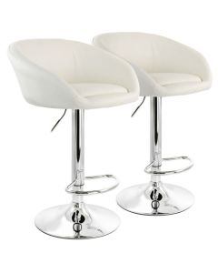 Elama 2 Piece Adjustable Faux Leather Bar Stool in White with Chrome Base