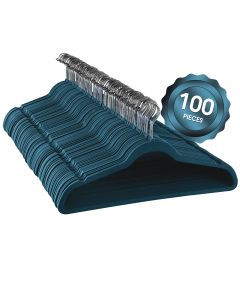 Elama Home 100 Piece Velvet Slim Profile Heavy Duty Felt Hangers with Stainless Steel Swivel Hooks in Blue