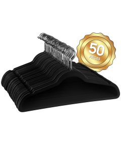 Elama Home 50 Piece Flocked Velvet Clothes Hangers with Stainless Steel Swivel Hooks in Black