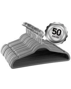 Elama Home 50 Piece Flocked Velvet Clothes Hangers with Stainless Steel Swivel Hooks in Gray